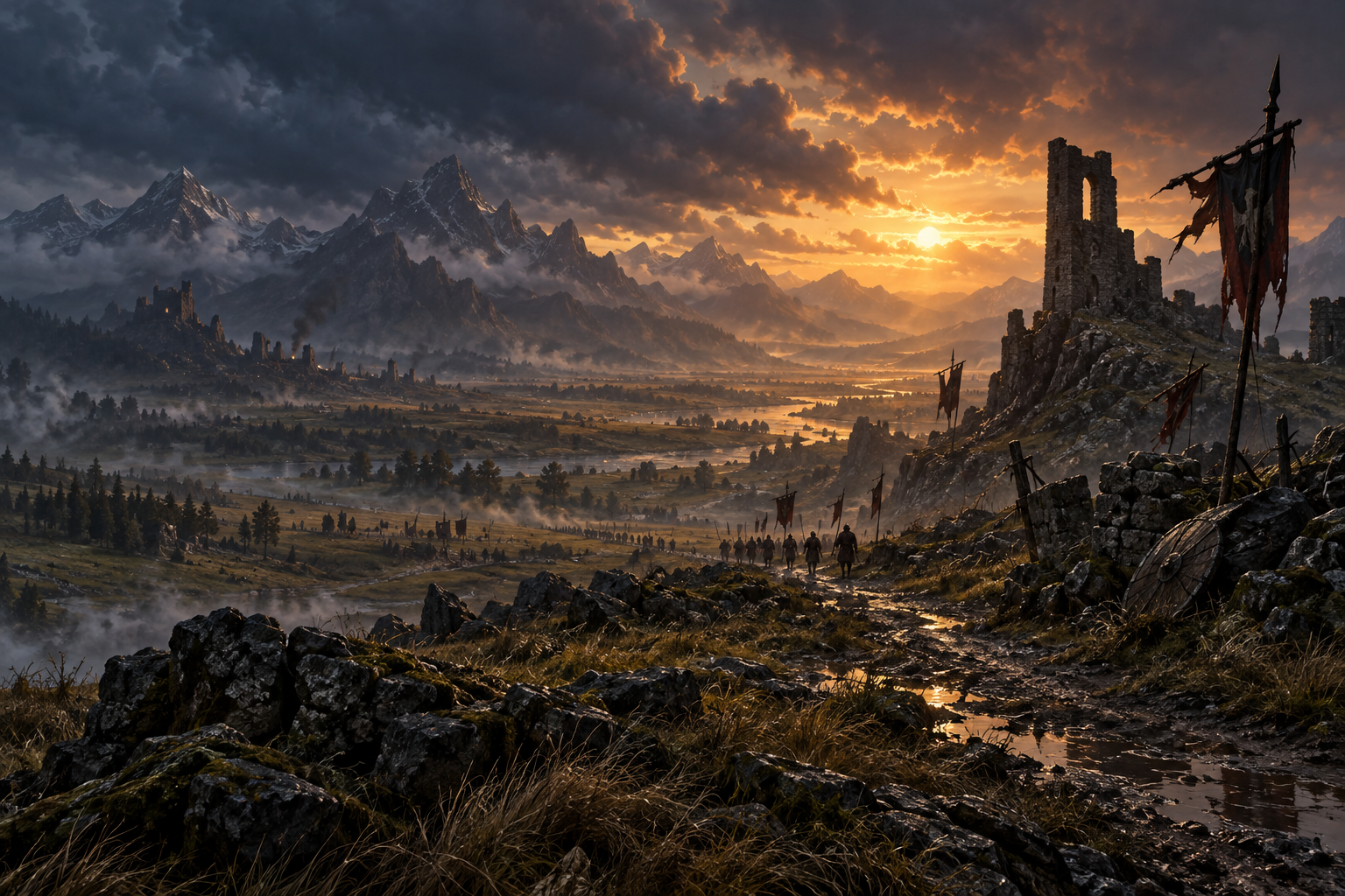 Illustrative Soulblighter-inspired battlefield at sunset