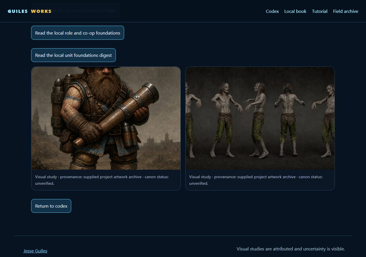 The Myth II field guide’s labeled character studies from the project artwork archive